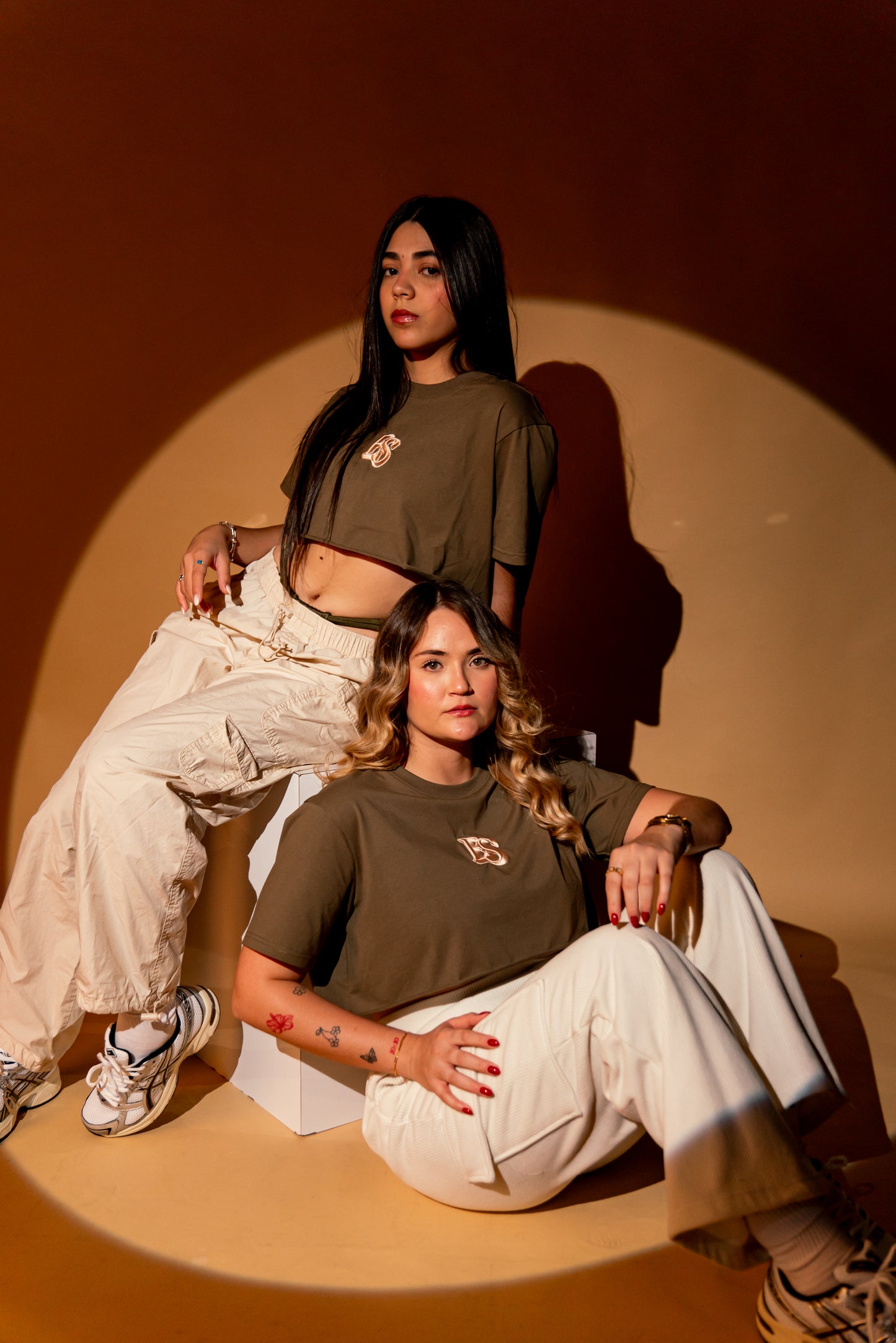 Exclusive CropTop 3D Logo Green Olive & Cream Logo
