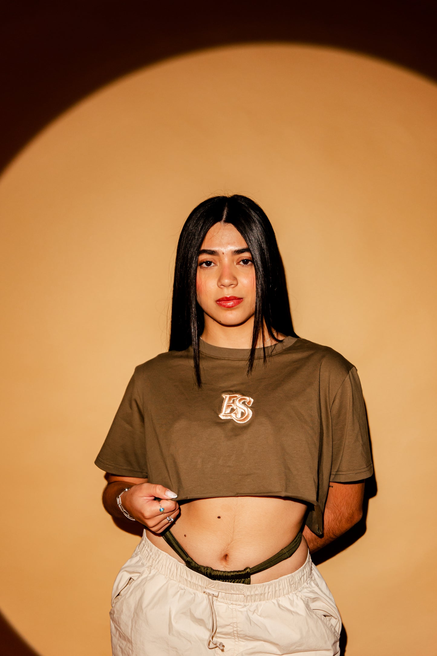 Exclusive CropTop 3D Logo Green Olive & Cream Logo